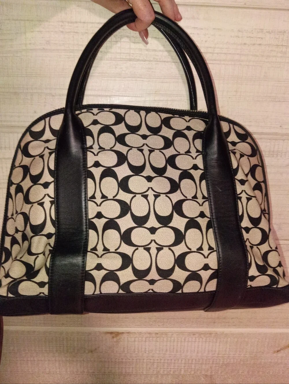 COACH Signature Canvas Satchel in Black and Tan